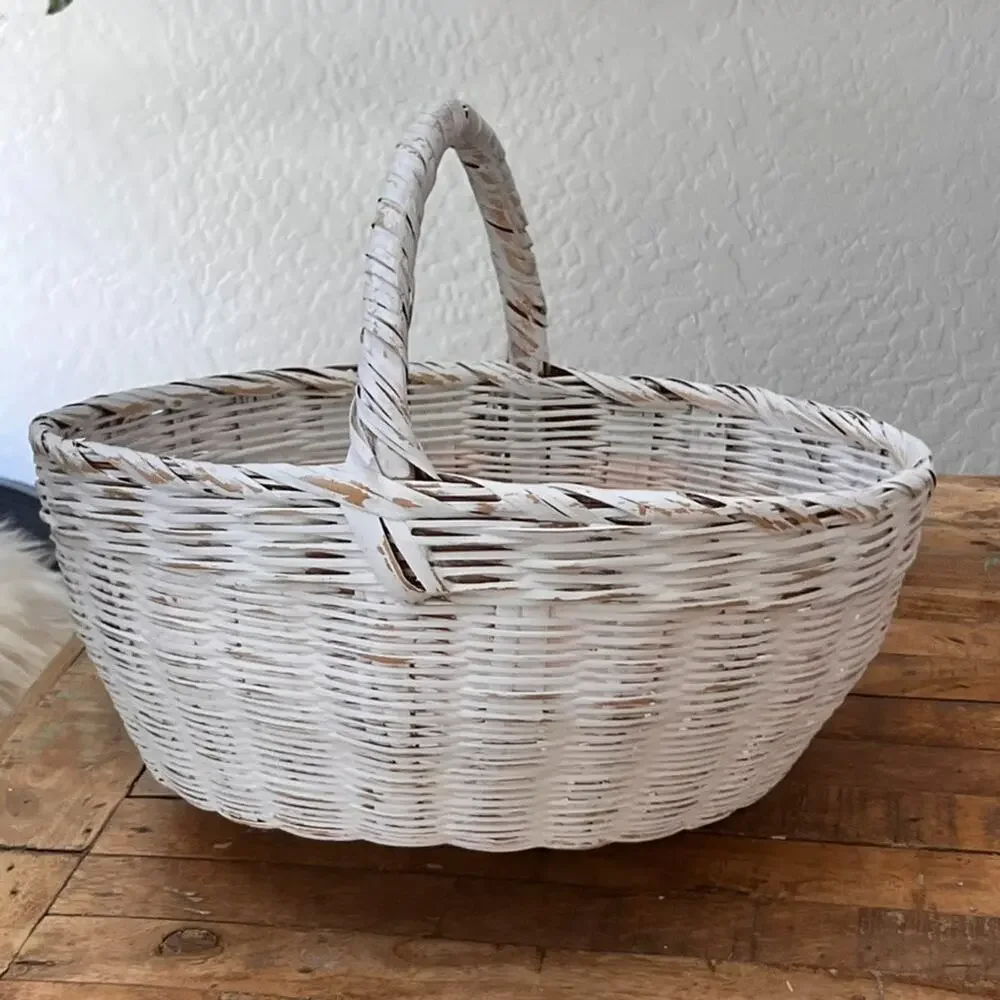 White Painted Wicker Basket 15.5